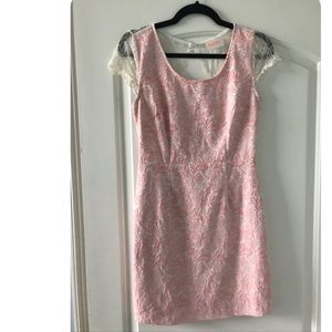 LuLus Pink Lace Open Back Dress
